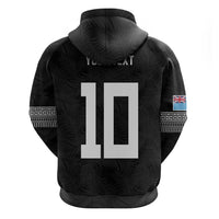 Custom Rugby Fiji Zip Hoodie Fijian Masi Tribal Sporty Style Black Color LT03 - Polynesian Pride