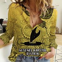 Personalised Papua New Guinea National Capital District Women Casual Shirt PNG Birds Of Paradise Polynesian Arty Style LT03 Female Yellow - Polynesian Pride