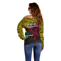 Papua New Guinea Hela Province Off Shoulder Sweater PNG Birds Of Paradise Polynesian Arty Style LT03 - Polynesian Pride