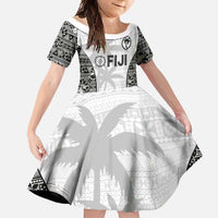 Custom Fiji Pacific Rugby 2024 Family Matching Long Sleeve Bodycon Dress and Hawaiian Shirt Tapa Tribal and Fijian Masi Pattern LT03 Daughter's Dress White - Polynesian Pride