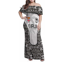 Custom Fiji Pacific Rugby 2024 Family Matching Off Shoulder Maxi Dress and Hawaiian Shirt Tapa Tribal and Fijian Masi Pattern LT03 Mom's Dress White - Polynesian Pride