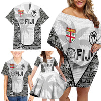 Custom Fiji Pacific Rugby 2024 Family Matching Off Shoulder Short Dress and Hawaiian Shirt Tapa Tribal and Fijian Masi Pattern LT03 - Polynesian Pride