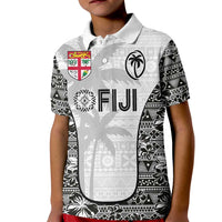 Custom Fiji Pacific Rugby 2024 Kid Polo Shirt Tapa Tribal and Fijian Masi Pattern LT03 Kid White - Polynesian Pride