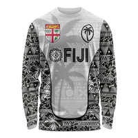 Custom Fiji Pacific Rugby 2024 Long Sleeve Shirt Tapa Tribal and Fijian Masi Pattern LT03 Unisex White - Polynesian Pride