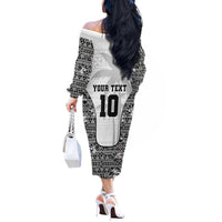 Custom Fiji Pacific Rugby 2024 Off The Shoulder Long Sleeve Dress Tapa Tribal and Fijian Masi Pattern LT03 - Polynesian Pride