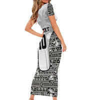 Custom Fiji Pacific Rugby 2024 Short Sleeve Bodycon Dress Tapa Tribal and Fijian Masi Pattern LT03 - Polynesian Pride
