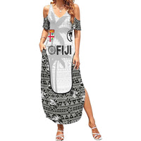 Custom Fiji Pacific Rugby 2024 Summer Maxi Dress Tapa Tribal and Fijian Masi Pattern LT03 Women White - Polynesian Pride