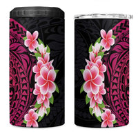 Hawaiian Tropical Plumeria Art Polynesian Tattoo 4 in 1 Can Cooler Tumbler Black and Bright Pink Color LT03 One Size: 16 oz Pink - Polynesian Pride