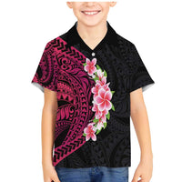 Hawaiian Tropical Plumeria Art Polynesian Tattoo Family Matching Mermaid Dress and Hawaiian Shirt Black and Bright Pink Color LT03 Son's Shirt Pink - Polynesian Pride