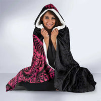 Hawaiian Tropical Plumeria Art Polynesian Tattoo Hooded Blanket Black and Bright Pink Color LT03 - Polynesian Pride