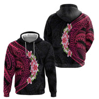 Hawaiian Tropical Plumeria Art Polynesian Tattoo Hoodie Black and Bright Pink Color LT03 - Polynesian Pride