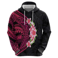 Hawaiian Tropical Plumeria Art Polynesian Tattoo Hoodie Black and Bright Pink Color LT03 - Polynesian Pride