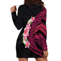 Hawaiian Tropical Plumeria Art Polynesian Tattoo Hoodie Dress Black and Bright Pink Color LT03 - Polynesian Pride