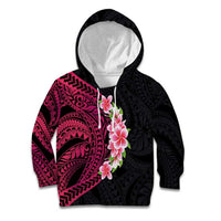 Hawaiian Tropical Plumeria Art Polynesian Tattoo Kid Hoodie Black and Bright Pink Color LT03 Hoodie Pink - Polynesian Pride