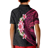 Hawaiian Tropical Plumeria Art Polynesian Tattoo Kid Polo Shirt Black and Bright Pink Color LT03 - Polynesian Pride