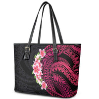 Hawaiian Tropical Plumeria Art Polynesian Tattoo Leather Tote Bag Black and Bright Pink Color LT03 - Polynesian Pride