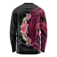 Hawaiian Tropical Plumeria Art Polynesian Tattoo Long Sleeve Shirt Black and Bright Pink Color LT03 - Polynesian Pride