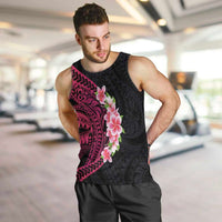 Hawaiian Tropical Plumeria Art Polynesian Tattoo Men Tank Top Black and Bright Pink Color LT03 Pink - Polynesian Pride