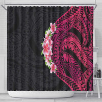 Hawaiian Tropical Plumeria Art Polynesian Tattoo Shower Curtain Black and Bright Pink Color LT03 - Polynesian Pride