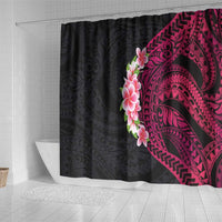 Hawaiian Tropical Plumeria Art Polynesian Tattoo Shower Curtain Black and Bright Pink Color LT03 - Polynesian Pride