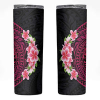 Hawaiian Tropical Plumeria Art Polynesian Tattoo Skinny Tumbler Black and Bright Pink Color LT03 Pink - Polynesian Pride