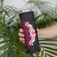 Hawaiian Tropical Plumeria Art Polynesian Tattoo Skinny Tumbler Black and Bright Pink Color LT03 - Polynesian Pride