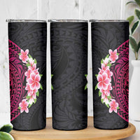 Hawaiian Tropical Plumeria Art Polynesian Tattoo Skinny Tumbler Black and Bright Pink Color LT03 - Polynesian Pride