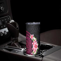 Hawaiian Tropical Plumeria Art Polynesian Tattoo Skinny Tumbler Black and Bright Pink Color LT03 - Polynesian Pride