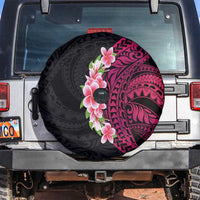 Hawaiian Tropical Plumeria Art Polynesian Tattoo Spare Tire Cover Black and Bright Pink Color LT03 Pink - Polynesian Pride