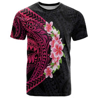 Hawaiian Tropical Plumeria Art Polynesian Tattoo T Shirt Black and Bright Pink Color LT03 Pink - Polynesian Pride