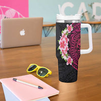 Hawaiian Tropical Plumeria Art Polynesian Tattoo Tumbler With Handle Black and Bright Pink Color LT03 - Polynesian Pride