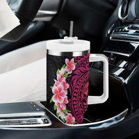 Hawaiian Tropical Plumeria Art Polynesian Tattoo Tumbler With Handle Black and Bright Pink Color LT03 - Polynesian Pride