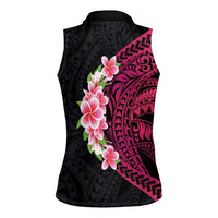 Hawaiian Tropical Plumeria Art Polynesian Tattoo Women Sleeveless Polo Shirt Black and Bright Pink Color LT03 - Polynesian Pride