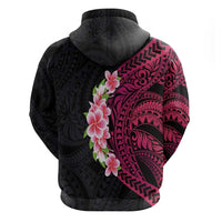 Hawaiian Tropical Plumeria Art Polynesian Tattoo Zip Hoodie Black and Bright Pink Color LT03 - Polynesian Pride