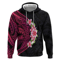 Hawaiian Tropical Plumeria Art Polynesian Tattoo Zip Hoodie Black and Bright Pink Color LT03 Pullover Hoodie Pink - Polynesian Pride