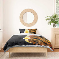 Hawaiian Tropical Plumeria Art Polynesian Tattoo Bedding Set Black and Autumn Color Theme