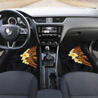 Hawaiian Tropical Plumeria Art Polynesian Tattoo Car Mats Black and Autumn Color Theme LT03 Set 2pcs - Front Orange - Polynesian Pride