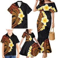 Hawaiian Tropical Plumeria Art Polynesian Tattoo Family Matching Mermaid Dress and Hawaiian Shirt Black and Autumn Color Theme LT03 - Polynesian Pride