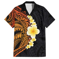 Hawaiian Tropical Plumeria Art Polynesian Tattoo Family Matching Summer Maxi Dress and Hawaiian Shirt Black and Autumn Color Theme LT03 Dad's Shirt - Short Sleeve Orange - Polynesian Pride