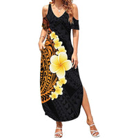 Hawaiian Tropical Plumeria Art Polynesian Tattoo Family Matching Summer Maxi Dress and Hawaiian Shirt Black and Autumn Color Theme LT03 Mom's Dress Orange - Polynesian Pride