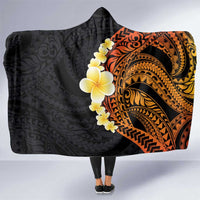 Hawaiian Tropical Plumeria Art Polynesian Tattoo Hooded Blanket Black and Autumn Color Theme LT03 One Size Orange - Polynesian Pride