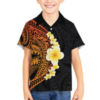Hawaiian Tropical Plumeria Art Polynesian Tattoo Kid Hawaiian Shirt Black and Autumn Color Theme LT03 Kid Orange - Polynesian Pride