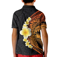Hawaiian Tropical Plumeria Art Polynesian Tattoo Kid Polo Shirt Black and Autumn Color Theme LT03 - Polynesian Pride