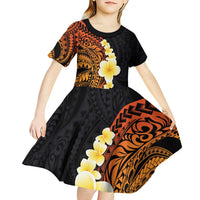 Hawaiian Tropical Plumeria Art Polynesian Tattoo Kid Short Sleeve Dress Black and Autumn Color Theme LT03 - Polynesian Pride