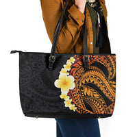 Hawaiian Tropical Plumeria Art Polynesian Tattoo Leather Tote Bag Black and Autumn Color Theme LT03 - Polynesian Pride