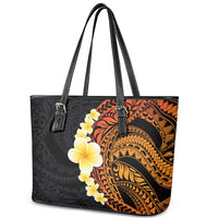 Hawaiian Tropical Plumeria Art Polynesian Tattoo Leather Tote Bag Black and Autumn Color Theme LT03 - Polynesian Pride