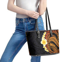 Hawaiian Tropical Plumeria Art Polynesian Tattoo Leather Tote Bag Black and Autumn Color Theme LT03 - Polynesian Pride