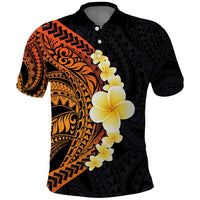 Hawaiian Tropical Plumeria Art Polynesian Tattoo Polo Shirt Black and Autumn Color Theme LT03 Orange - Polynesian Pride