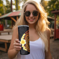 Hawaiian Tropical Plumeria Art Polynesian Tattoo Skinny Tumbler Black and Autumn Color Theme LT03 - Polynesian Pride