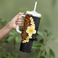 Hawaiian Tropical Plumeria Art Polynesian Tattoo Tumbler With Handle Black and Autumn Color Theme LT03 - Polynesian Pride